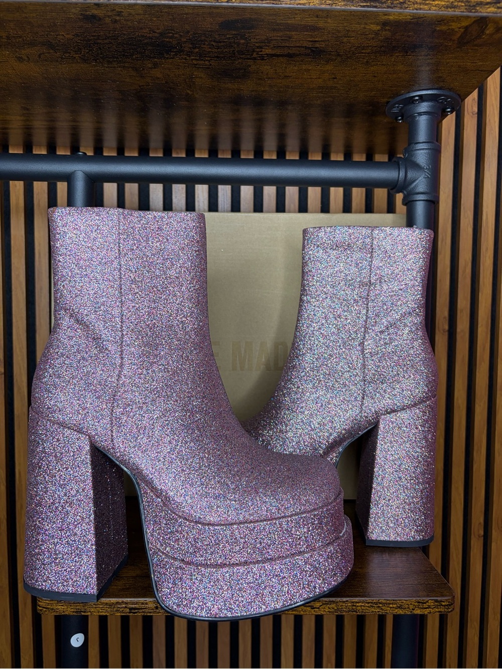 Steve Madden Pink Glitter Platform Ankle Boots